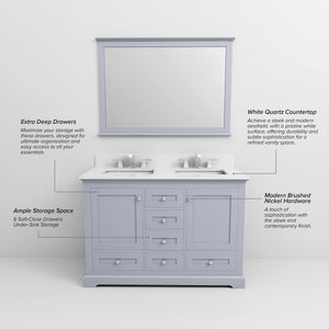 English Elm Dark Grey Double Bath Vanity 48" W x 22" D with White Quartz Top, Soft-Close Drawers, 46" Mirror & Storage B2731S00643