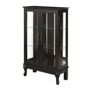 English Elm Curio Cabinet with Lighted Tempered Glass, Mirrored Back, Adjustable Shelves, Vintage Handle — Black W2275P389705