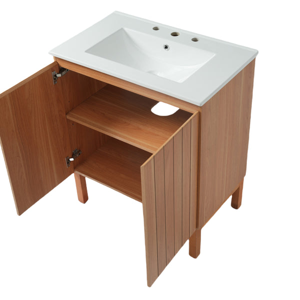 English Elm Christopher Knight Home® - 30" Modern Bathroom Vanity with Ceramic Sink, Natural Wood Grain, 45° Handle, Soft-Close, Ample Storage N817P245325N