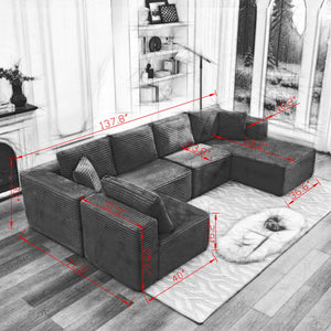 English Elm 106" Cloud Sectional Couch - L-Shaped Modular Sofa With Right-Facing Chaise In Black Plush Corduroy W1143S00028