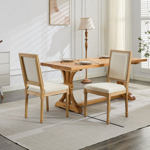 English Elm French Louis Dining Chair Set of 2 with Rattan Back, Solid Wood Carved Frame, Linen Upholstery, 300lb Capacity Beige W1143P325857