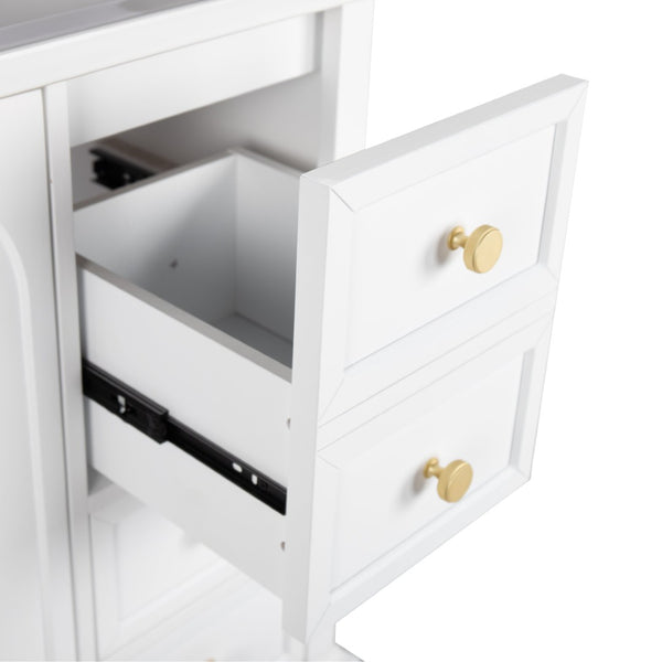 English Elm 35.6" Freestanding Bathroom Vanity with Roman Column Base and Ceramic Integrated Sink White W1801S00003