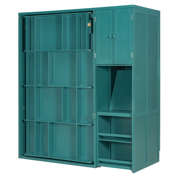 English Elm Twin Size Rotating Murphy Bed With Integrated Bookshelf, Extendable Desk & Stylish Storage Solutions N820S00066C-GIGA