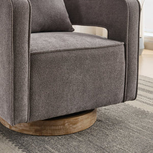 English Elm 28.9"w Swivel Barrel Accent Chair Faux Leather Open Back with Rubberwood Base Charcoal W3188P417883