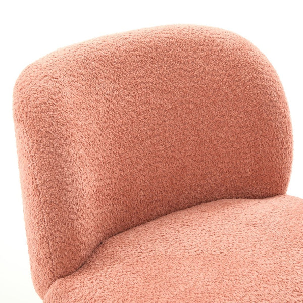 English Elm Boucle Rounded Accent Chair with Rubberwood Legs for Modern Minimalist Living Rooms Coral,Natural Wood N776P423410R