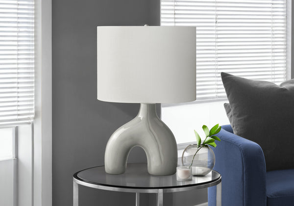 English Elm Lighting, Sculptural Ceramic Table Lamp with Ivory Shade for Modern Living Spaces B2710P461832