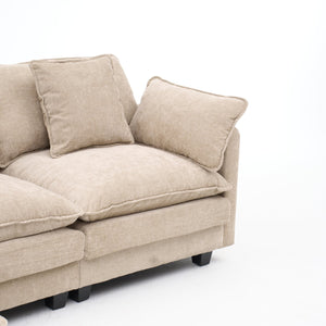 English Elm Beige Chenille Sectional Sofa with Modular Ottoman for Living Room or Studio Coffee W2603S00002