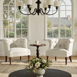 English Elm Jennifer Taylor Home - Katherine Tufted Accent Chair Sand Beige Polyester - Handcrafted Barrel Back, High-Density Foam Comfort B2719P364404