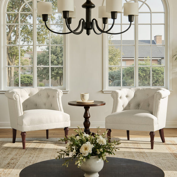 English Elm Jennifer Taylor Home - Katherine Tufted Accent Chair Sand Beige Polyester - Handcrafted Barrel Back, High-Density Foam Comfort B2719P364404