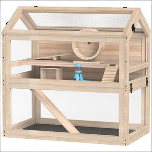 English Elm Spacious Three Tier Fir Wood Hamster Habitat with Acrylic Panels and Climbing Ramps T3971P502069