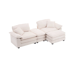 English Elm Corduroy Plush 2-Seat Sofa with 2 Back Cushions, Toss Pillows & Ottomans — Deep Seat Comfort White W2363S00062
