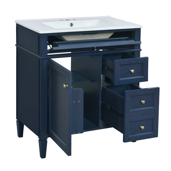 English Elm 30'' Bathroom Vanity Set With Mirror & Storage – Modern Freestanding Design, Ceramic Sink & Drawers SW000127AAC-1