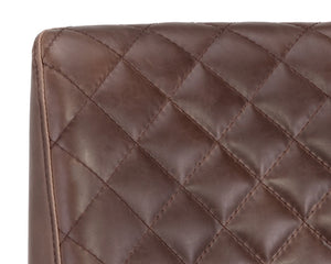 Sunpan Leighland Classic Barstool with Antique Brass Frame and Diamond-Stitched Faux Leather Upholstery Havana Dark Brown