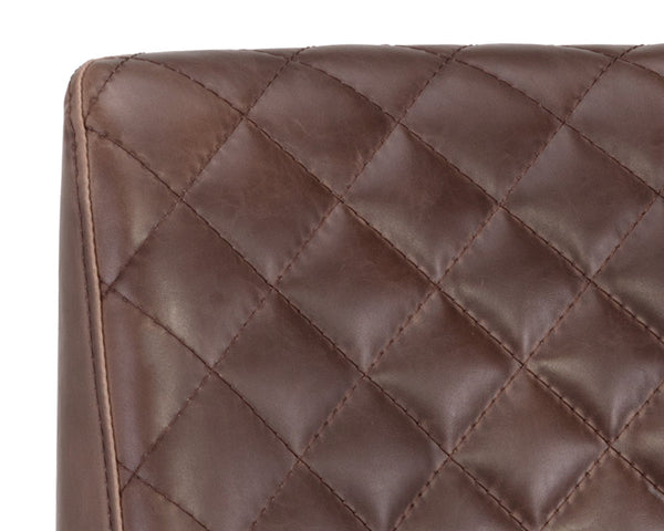 Sunpan Leighland Classic Barstool with Antique Brass Frame and Diamond-Stitched Faux Leather Upholstery Havana Dark Brown