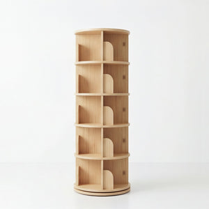 English Elm 3 Tier Spinning Round Bookcase Natural Wood Floor Shelf for Bedroom or Study W2989P460331