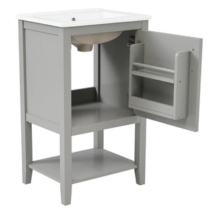English Elm 20" Matte Freestanding Bathroom Vanity Rubberwood Cabinet Ceramic Sink Open Shelf Grey N725P391115E