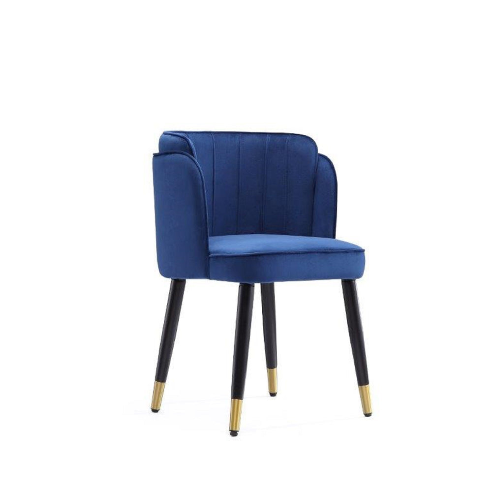 English Elm Zephyr Velvet Dining Chair with Solid Wood Frame, Gold-Tip Splayed Legs and Tulip Stitching Blue B365P397767
