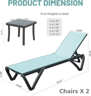 English Elm Outdoor Lounge Chair Lake Blue - Aluminum 5-Position Recliner with Wheels, Stackable, Table included W1859P225543