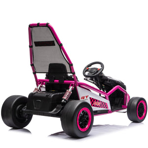 English Elm 24v Dual Motor Kids Go Kart with Drift Mode Roll Cage and Rear Suspension Ages 6 to 12 Rose Pink W1578P454058