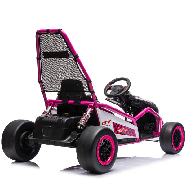English Elm 24v Dual Motor Kids Go Kart with Drift Mode Roll Cage and Rear Suspension Ages 6 to 12 Rose Pink W1578P454058