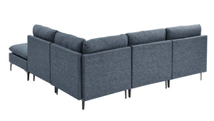 English Elm Linen Upholstered Sectional Sofa with Black Metal Legs Mid-century Modern Living Room Dark Blue B2748S00120