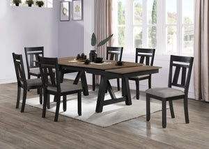 English Elm Cottage Two-Tone Extendable Dining Table 66"-94" with Self-Storing Leaves, Trestle Legs, Wheat/Charcoal Finish B011S01117