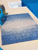Unique Loom Outdoor Modern Ombre Machine Made Abstract Rug Blue, Ivory 6' 1" x 9' 0"