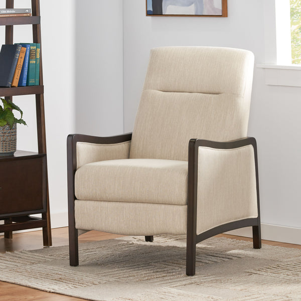 English Elm Christopher Knight Home® - Fabric Recliner Chair Mid-Century Push-Back Upholstered Armchair with Thick Cushion and Birch Frame Beige 70449.00BGE