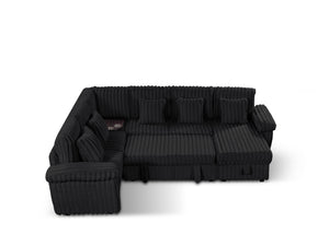 English Elm 110-inch U-shaped Corduroy Sectional with Sleeper Storage and Built-in Coffee Table W2564S00054