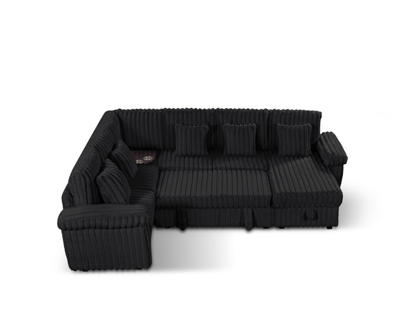 English Elm 103-inch U-shaped Corduroy Sectional with Sleeper Storage and Built-in Corner Table W2564S00140