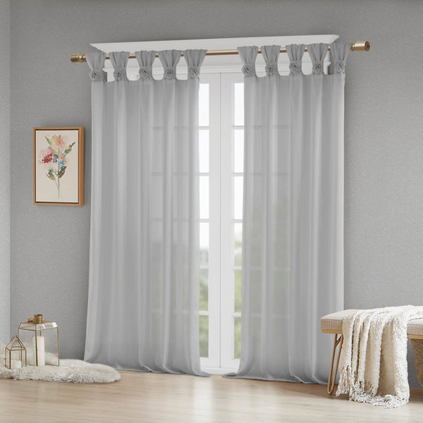 JLA Home Madison Park - Floral Semi-Sheer Tab Top Curtain Panel with Removable Rosette Pins, Airy Faux-Weave Texture Grey MP40-5650