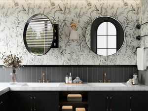 English Elm 23.6 Inch Round Matte Metal Medicine Cabinet with Mirrored Door and Adjustable Shelves Black W1435P312263