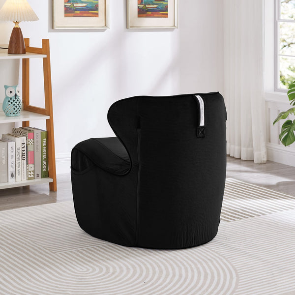 English Elm Ergonomic Floor Chair Velvet Upholstered Lumbar Support Seat for Reading Nook or Lounge Black W1097P462006