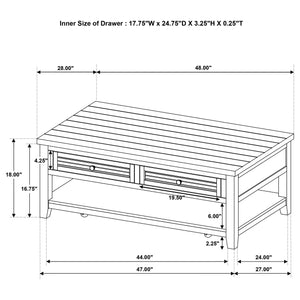 English Elm Sutter Planked Wood Coffee Table with Louvered Drawers for Farmhouse Living Rooms B062P441046