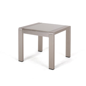 English Elm Cape Coral Frosted Tempered Glass Outdoor Side Table with Rust Resistant Aluminum Frame 65810.00