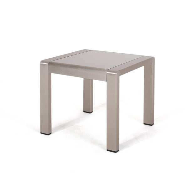English Elm Cape Coral Frosted Tempered Glass Outdoor Side Table with Rust Resistant Aluminum Frame 65810.00