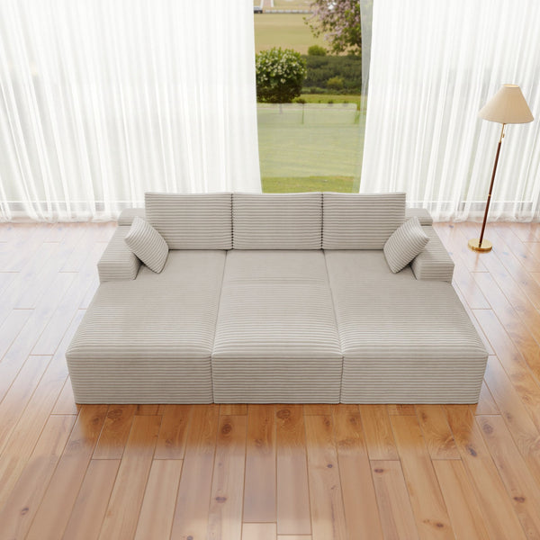 English Elm 98.4*68.9"Modular Sectional Sofa - Plush Corduroy, No Assembly, Versatile Design For Small Spaces! W3819S00031