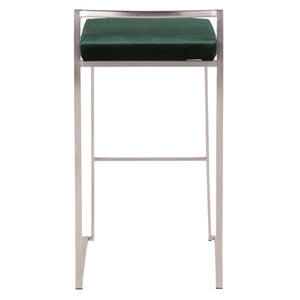 English Elm Fuji Stackable Barstool Set Of 2 In Stainless Steel With Luxurious Green Velvet Cushions For Modern Spaces B202P222171