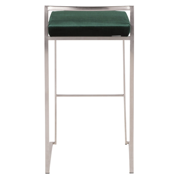 English Elm Fuji Stackable Barstool Set Of 2 In Stainless Steel With Luxurious Green Velvet Cushions For Modern Spaces B202P222171