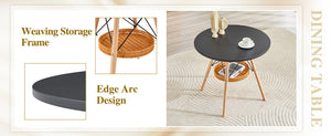 English Elm 31.5-inch Round Dining Table Solid Legs Woven Basket Storage Compact Modern Minimalist Black,Wood W1151P431132