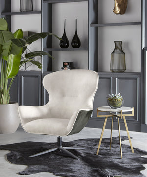 Sunpan Anak End Table – Rustic Elegance with Antique Brass Frame and Unique Natural Marble Top Design White