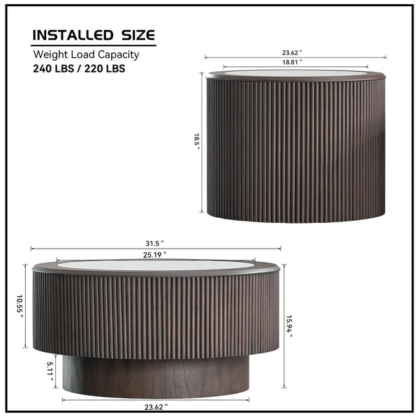 English Elm Modern Faux Marble Coffee Table Set - Stylish 2-Piece Round End Tables For Living Room & Office W2582S00161