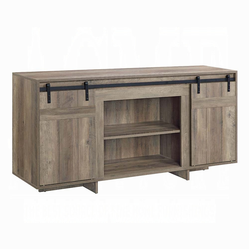 English Elm Grey Grey Washed TV Stand with Sliding Barn Doors, 60" Media Console, Sturdy Sled Base, Modern Storage Stylishly Accommodates Equipment B062P209411