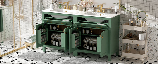 English Elm 60" Modern Bathroom Vanity Set with Double Ceramic Sinks, Soft-Close Doors, Flip Drawer & Storage Green N729P000002F