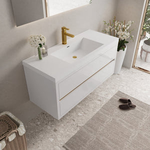 English Elm 48" Floating Bathroom Vanity Natural Oak Stone Resin Sink Soft Close Storage Cabinet W1573P211175
