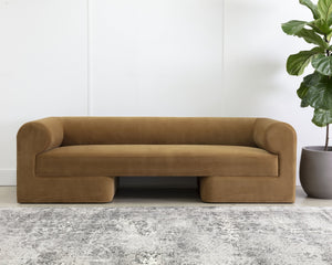 Sunpan Ionic Sofa - Contemporary Elegance with Rounded Comfort, Luxurious Upholstery for Any Space Meg Gold