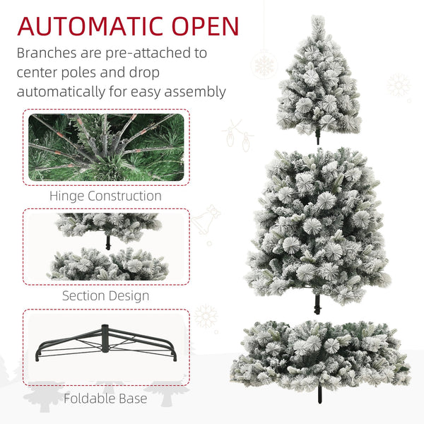 English Elm Homcom 6.5 Ft Pre-Lit Snow-Flocked Christmas Tree With 350 Lights & Metal Stand For Cozy Holidays W2225P249671