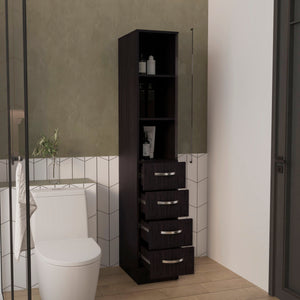 English Elm Vanguard Black Linen Cabinet with 3 Open Shelves & 4 Smooth-Glide Drawers, MDF, Easy Assembly B200P286969