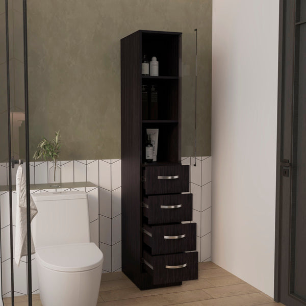English Elm Vanguard Black Linen Cabinet with 3 Open Shelves & 4 Smooth-Glide Drawers, MDF, Easy Assembly B200P286969