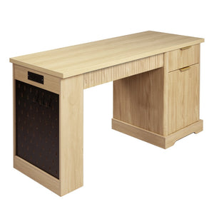 English Elm 55" Fluted White Computer Desk with Power Outlet Pegboard Cabinet and Keyboard Tray W2917P396017